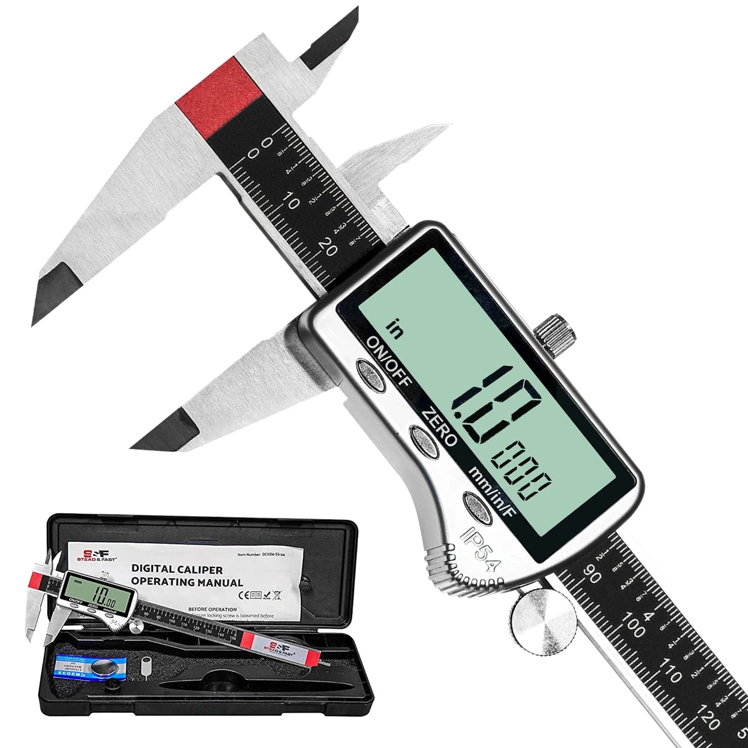 Caliper Measuring Tool 6 inch / 150 mm, Digital Caliper with Extra Large LCD Screen, Digital Micrometer Caliper Vernier IP54 by S&F STEAD & FAST S&F STEAD & FAST