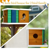 Bird House Wooden Birdhouse with 2 Holes - Bird House for Outside Ideal for Bluebird,Finch, Cardinals and Garden Wild Birds - Outdoor Hanging Bird NATUREYLWL