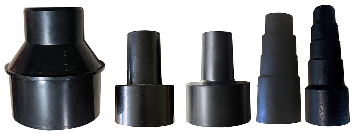 Dust Collection Cone Reducer Set Of 5 Vacuum Hose Adapters 4-inch To 2 1/2-inch and 2 Different Sized Shop Vac Adapters and 2 Different Sized Rubber Mountain Trades