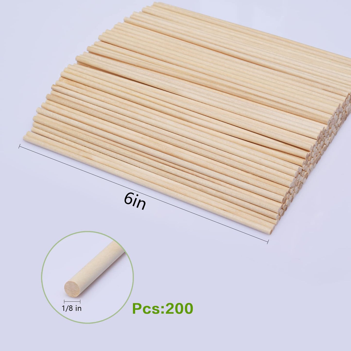 200 Pieces Wooden Dowel Rod-6"x1/8" Unfinished Natural Hardwood Sticks, Round Craft Sticks,Wood Sticks for Crafting,Wooden Craft Sticks,Art Sticks - WoodArtSupply