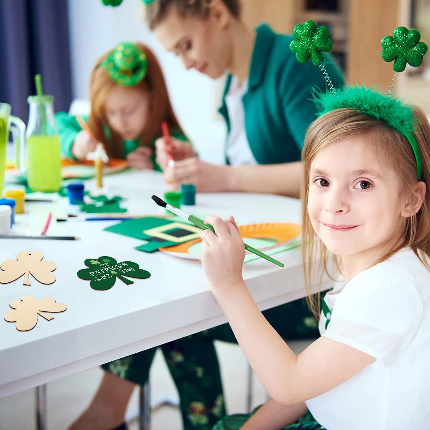 Wooden Shamrock Ornaments to Paint St. Patrick's Day Decoration Cutouts Unfinished 24PCS 3.5 x 3 inches, DIY Blank Unfinished Wood Discs Ornament for Sophena