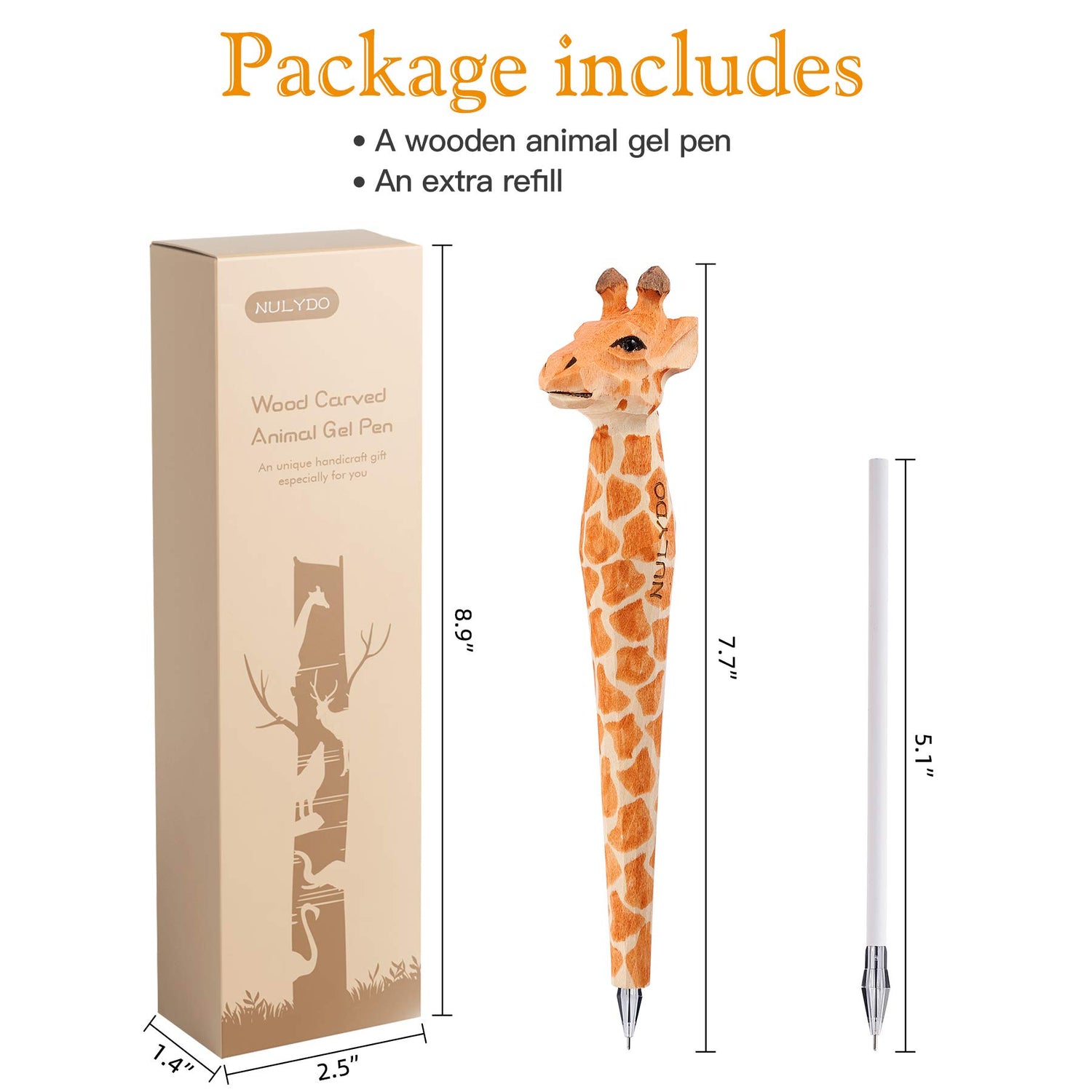 NULYDO 100% Handmade Wood Carved Animal Gel Pen | Giraffe, Cute Stationary School Supply Office Supply, Fun Pen Novelty Writing Pen, Unique Gift Pen NULYDO