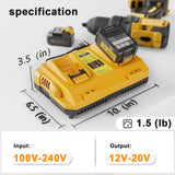 DCB102 Dual Charging Station Replacement for Dewalt 20V Battery Charger Compatible with Dewalt 12/ 20V MAX Battery DCB200 DCB205 DCB206 DCB606 DCB609 Lomrige