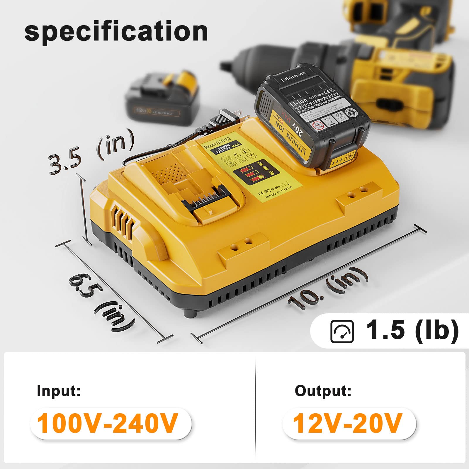 DCB102 Dual Charging Station Replacement for Dewalt 20V Battery Charger Compatible with Dewalt 12/ 20V MAX Battery DCB200 DCB205 DCB206 DCB606 DCB609 - WoodArtSupply