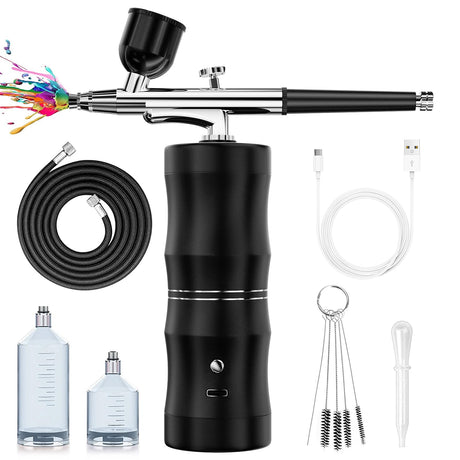 Rhinowisdom Airbrush Kit with Compressor, Air Brush Gun Rechargeable 48PSI High Pressure Air Brushes with 0.3mm Nozzle and Cleaning Brush Set for rhinowisdom