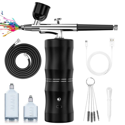 Rhinowisdom Airbrush Kit with Compressor, Air Brush Gun Rechargeable 48PSI High Pressure Air Brushes with 0.3mm Nozzle and Cleaning Brush Set for
