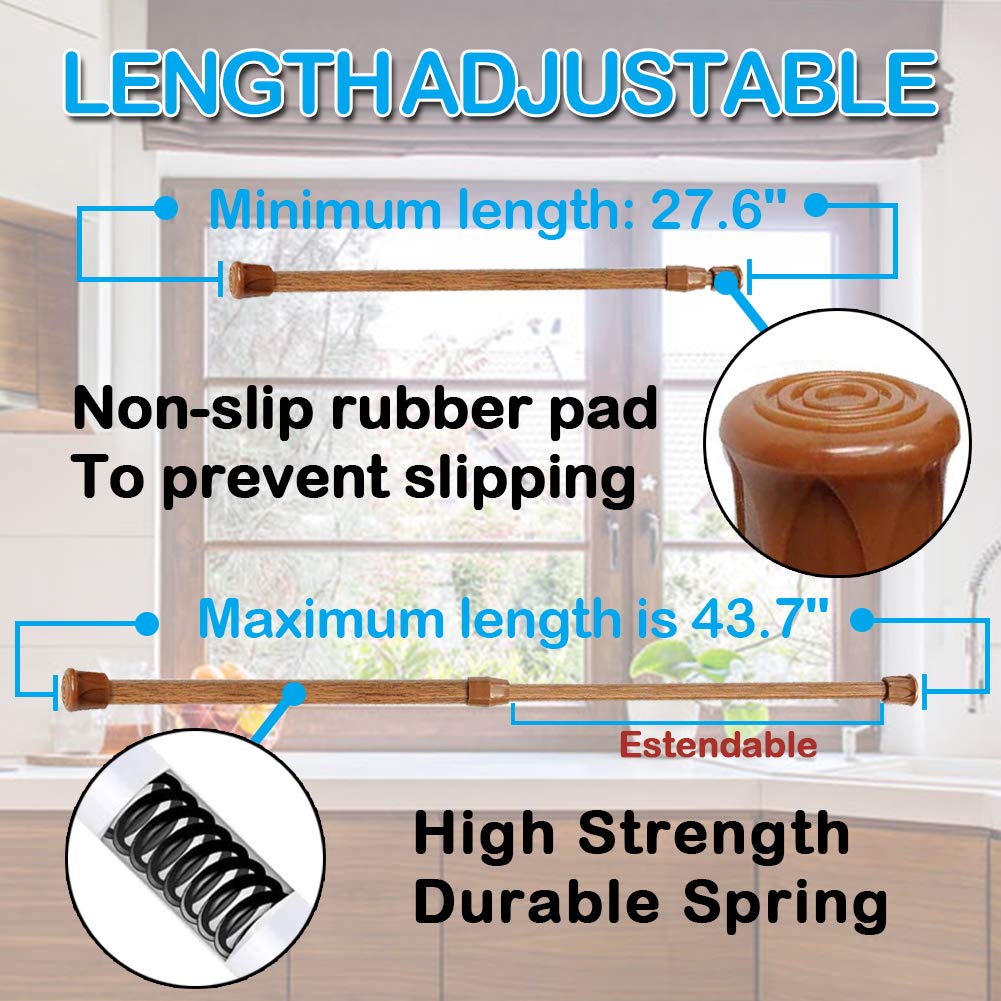 AIZESI 2PCS Curtain Rods Small Tension Rod 16 to 28 Inch Extendable Spring Curtain Rods Wood Color Tension Curtain Rod Short Spring Tension Rod for AIZESI