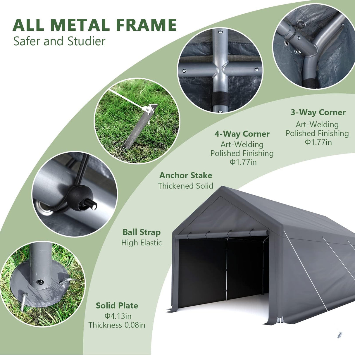 10x20ft Heavy Duty Carport with Removable Sidewalls,All Weather Carport Garage Party Tent Large Outdoor Canopy Storage Shed for Auto,Truck,Boat,Party Grezone