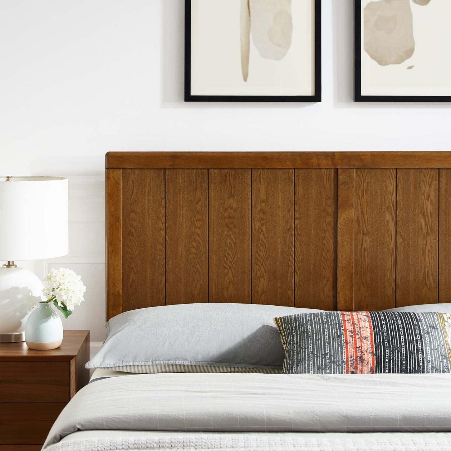 Modway Robbie Full Wood Headboard in Walnut - Mid-Century Modern Design - WoodArtSupply