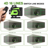16 Lines Laser Level Self Leveling, 4x360°Professional 4D Green Cross Line laser Level for Construction and Picture Hanging with 2 Batteries, ENRIPRT