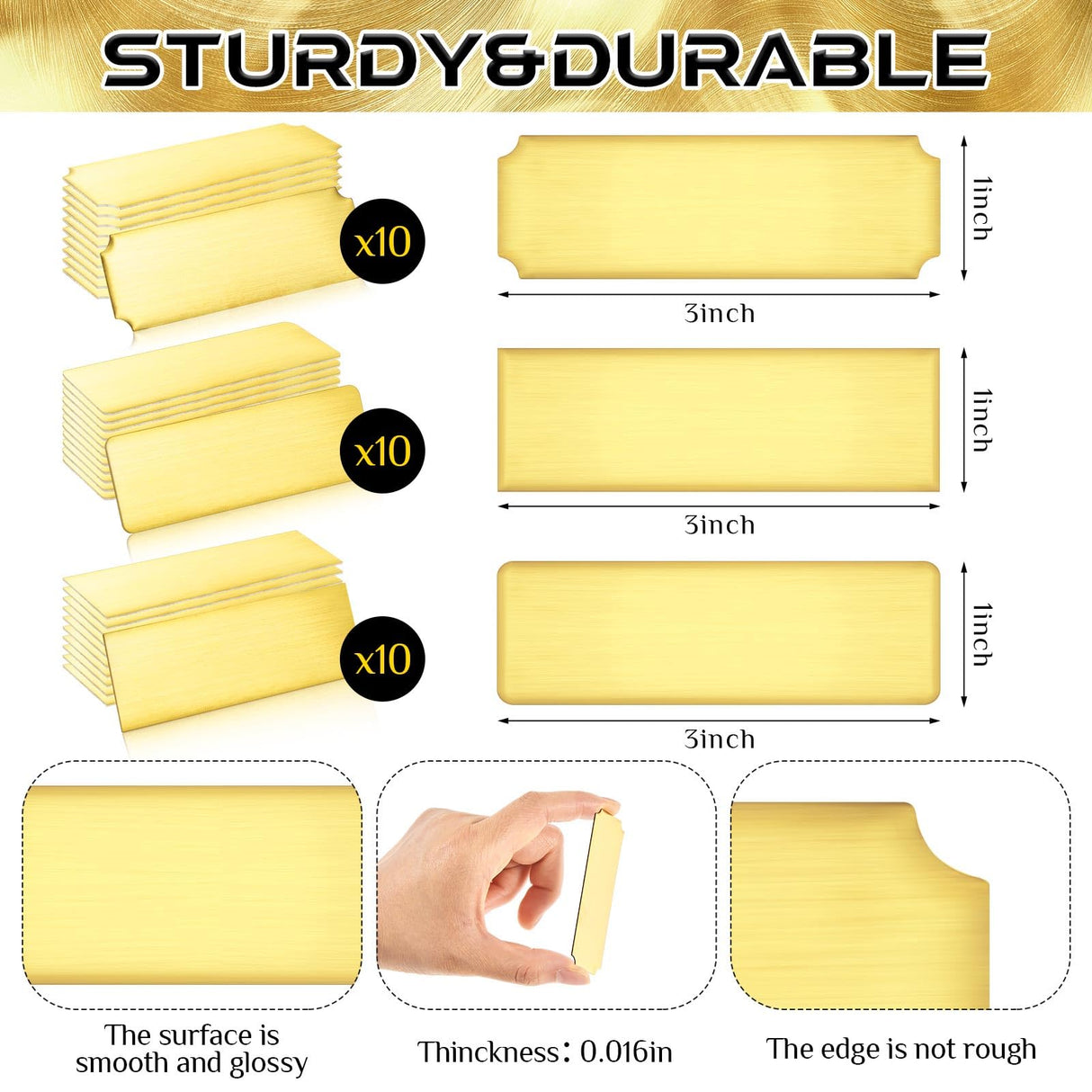 Therwen 30 Pcs Name Plates Laser Engraved Brushed Solid Brass Plate Personalized Plaque Blank Custom Name Tag Frame Name Label with Adhesive Backing Therwen