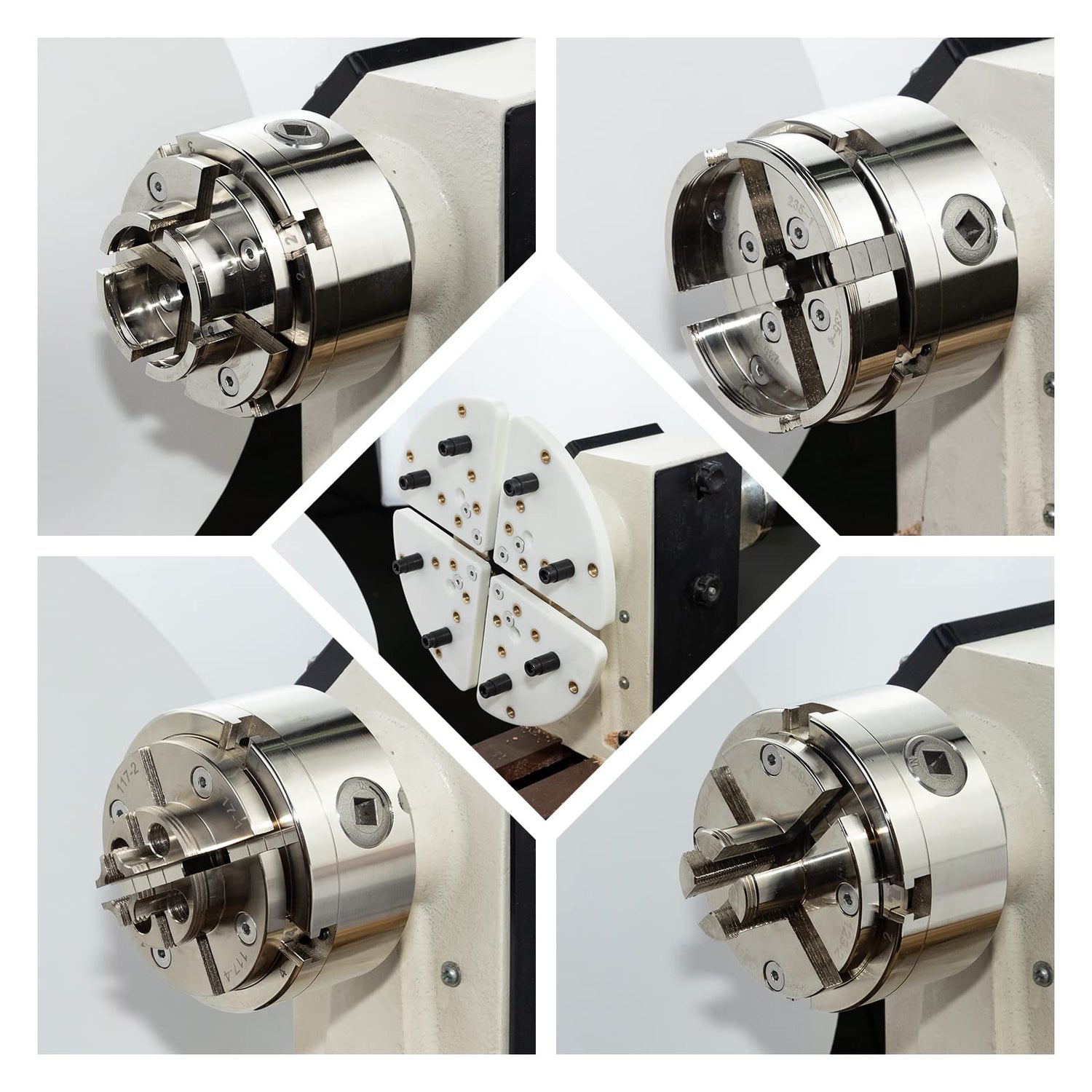 DEEFIINE 4 Inch Wood Lathe Chuck Set 1-1/4“x 8tpi Thread and 1"x8tpi Adapter, Nickel Plated Self Centering 4 Jaw Wood Turning Chuck set(5 jaws)… DEEFIINE