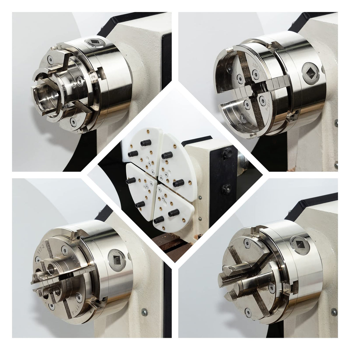 DEEFIINE 4 Inch Wood Lathe Chuck Set 1-1/4“x 8tpi Thread and 1"x8tpi Adapter, Nickel Plated Self Centering 4 Jaw Wood Turning Chuck set(5 jaws)… DEEFIINE