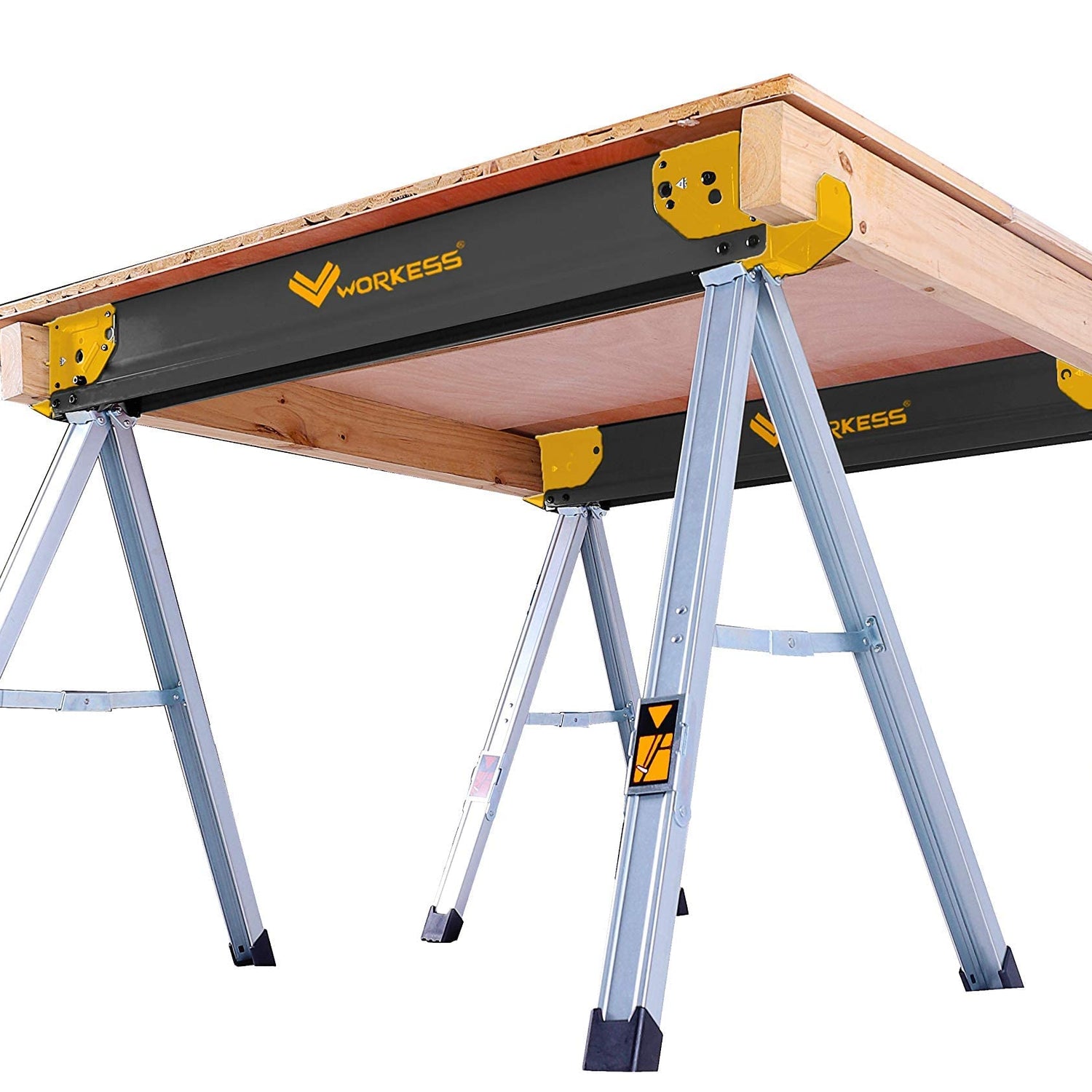 WORKESS Saw Horses 2 Pack Folding, Heavy Duty Sawhorse Table 2600 Lbs Load Capacity with 2x4 Support Legs, Portable Folding and Fast Open Legs and WORKESS