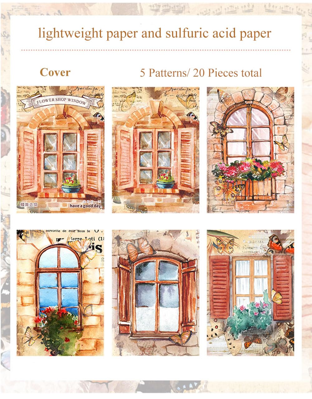 MAFELOE Scrapbook Supplies 6 Packs, 20 Pieces Each, Junk Journal Kit Decoupage Paper Scrapbook Paper Materials-Door&Window Flower - WoodArtSupply