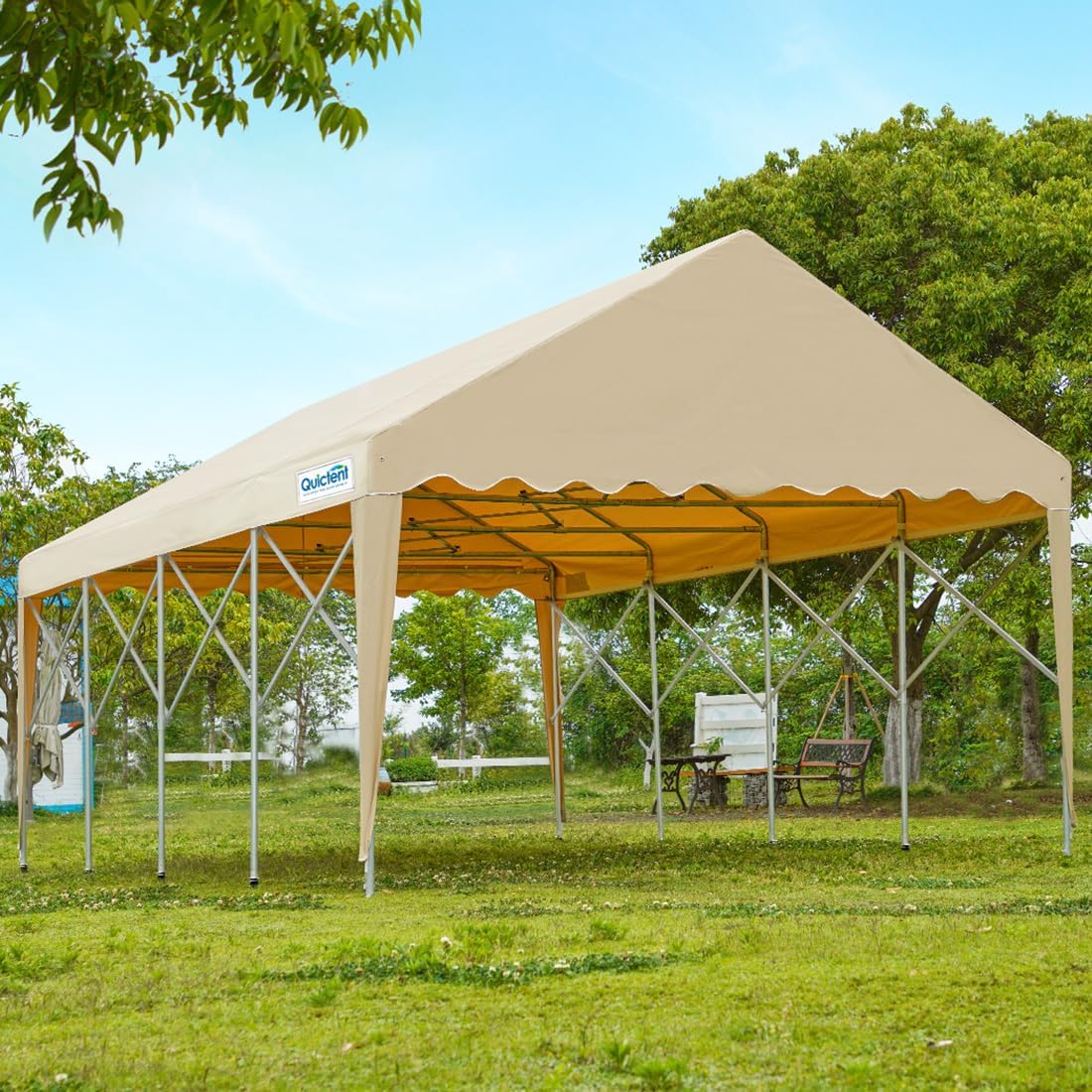 Quictent 13'X20' Retractable Carport Garage with Wheels Movable Heavy Duty Party Tent for Outdoor Events, Storage for Car, Boat, etc.