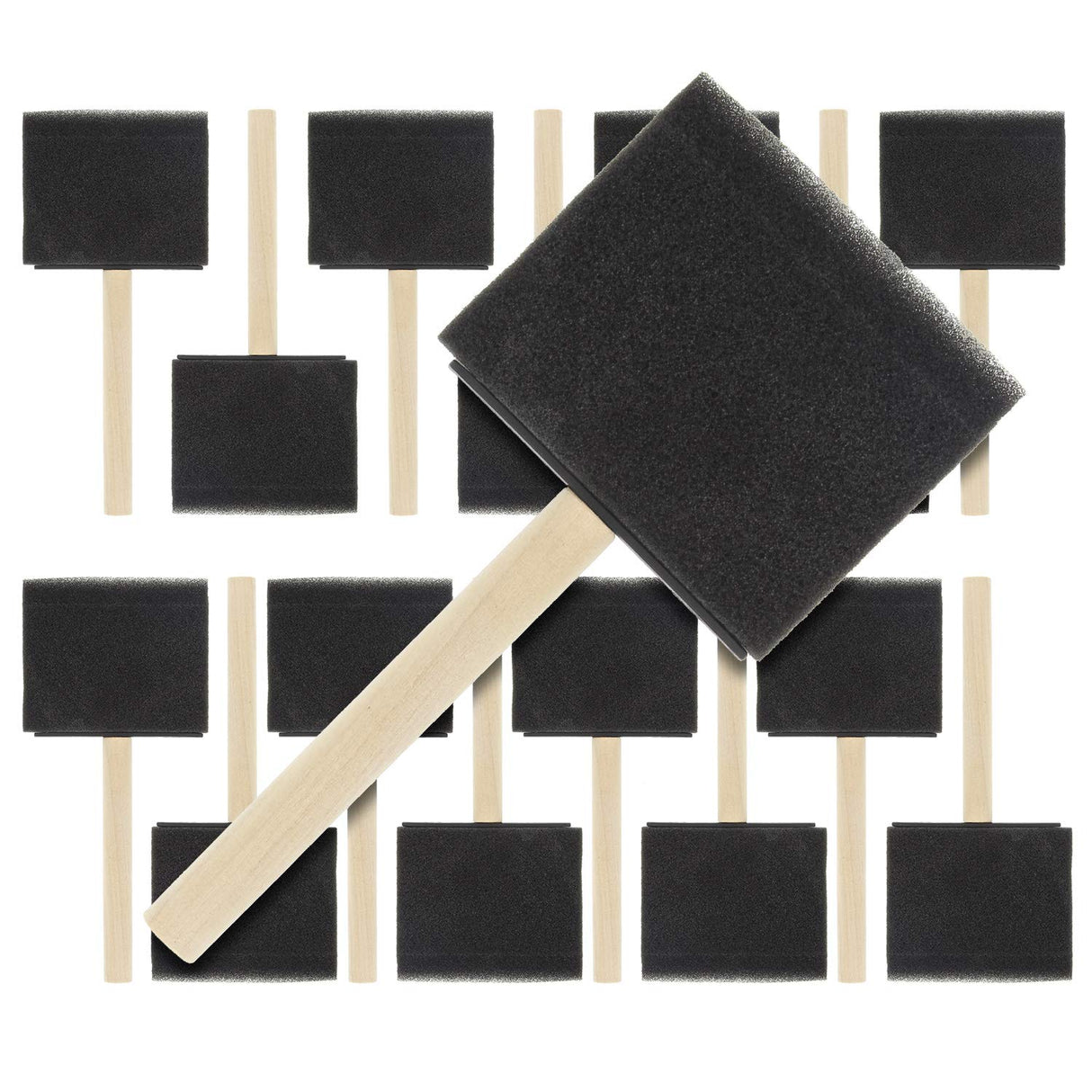 US Art Supply 3 inch Foam Sponge Wood Handle Paint Brush Set (Value Pack of 15) - Lightweight, Durable and Great for Acrylics, Stains, Varnishes, US Art Supply