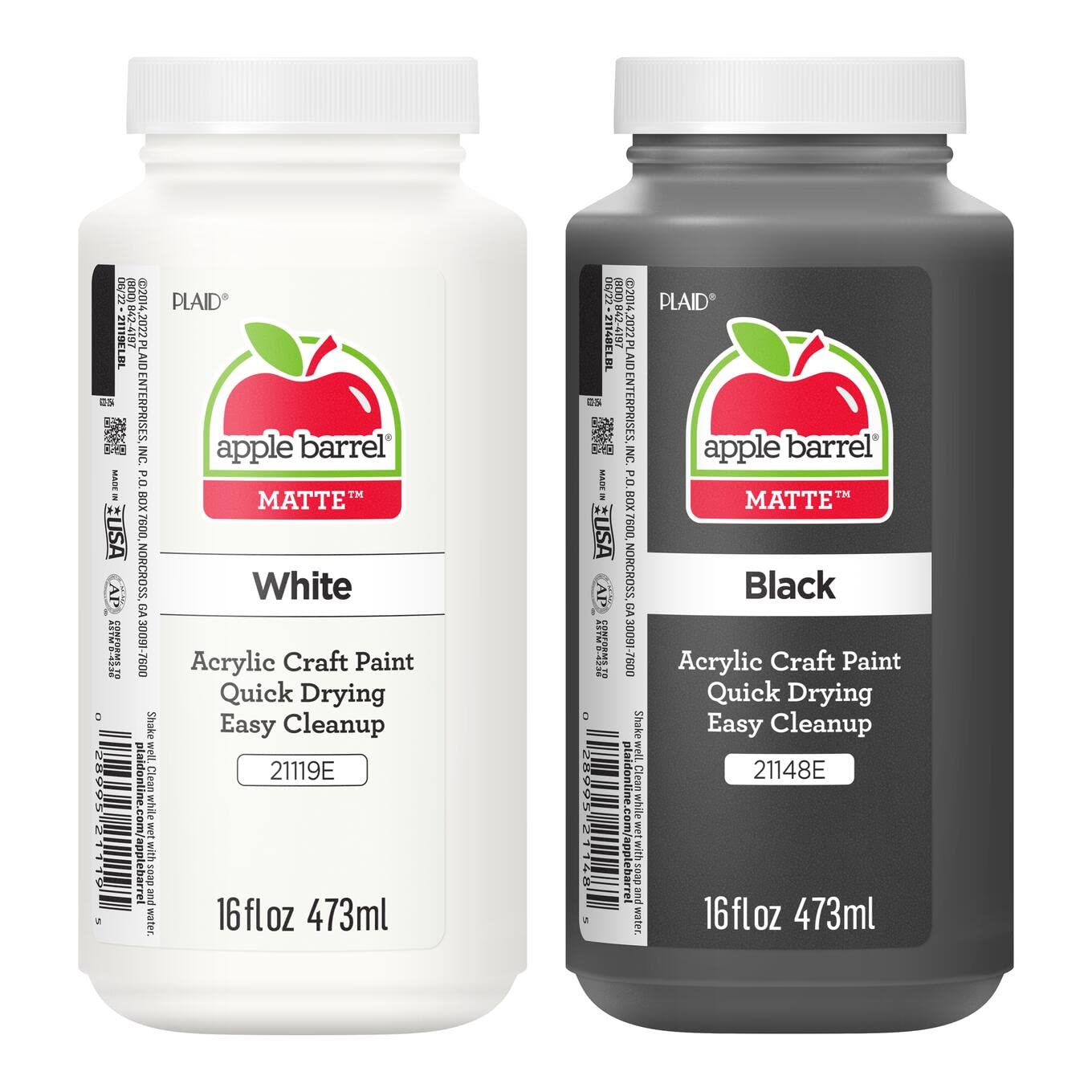 Apple Barrel PROMOABWB Set Featuring 2 White Black Acrylic Paint Colors, 16 Fl Oz (Pack of 2), Multi Apple Barrel