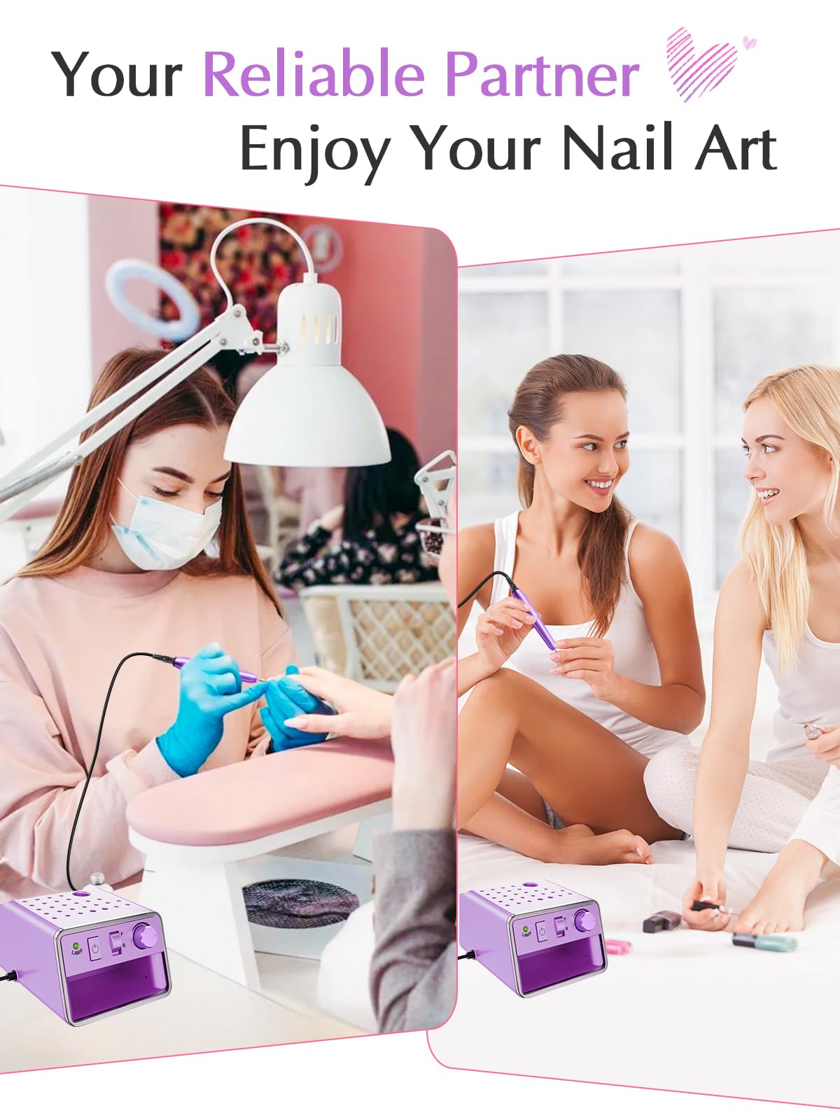 Subay Nail Drill Machine Electric File, Portable for Acrylic Gel Dip Powder Nails, All in One Nail Drill Kit for Manicure Pedicure, Nail Set with SUBAY