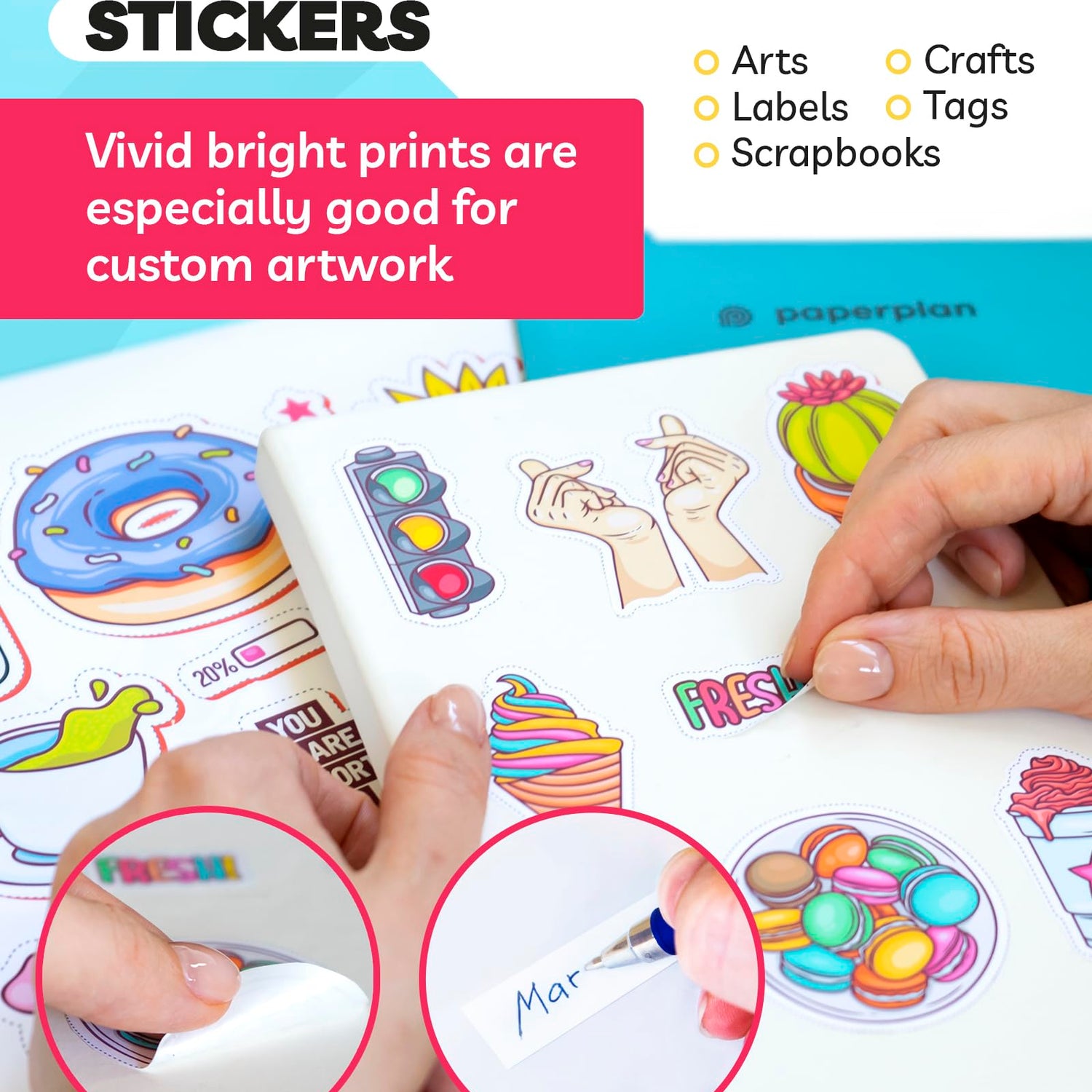 Sticker Paper for Inkjet Printer - Printable Vinyl Sticker Paper - Sticker Paper - (30 Sheets, 8.5 x 11", Matte White) - Sticker Printer Paper - Paper Plan