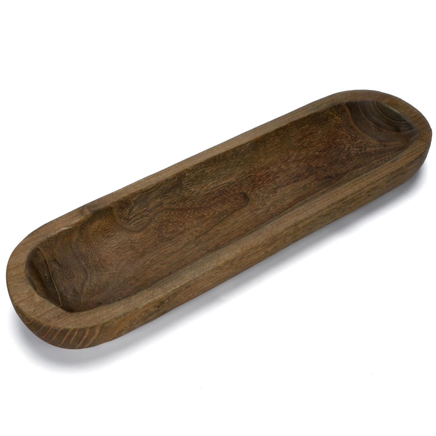 BORSHAE Wooden Decorative Farmhouse Dough Bowl Hand Carved Centerpiece (20 x 6 x 2 inches) - WoodArtSupply