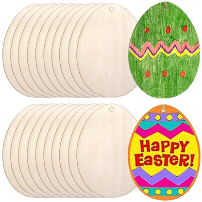30 PCS Wooden Easter Eggs for Crafts, Blank Wood Cutout Easter Egg Ornaments DIY Crafts, Unfinished Egg Wood Slices for Painting Project Easter Craft