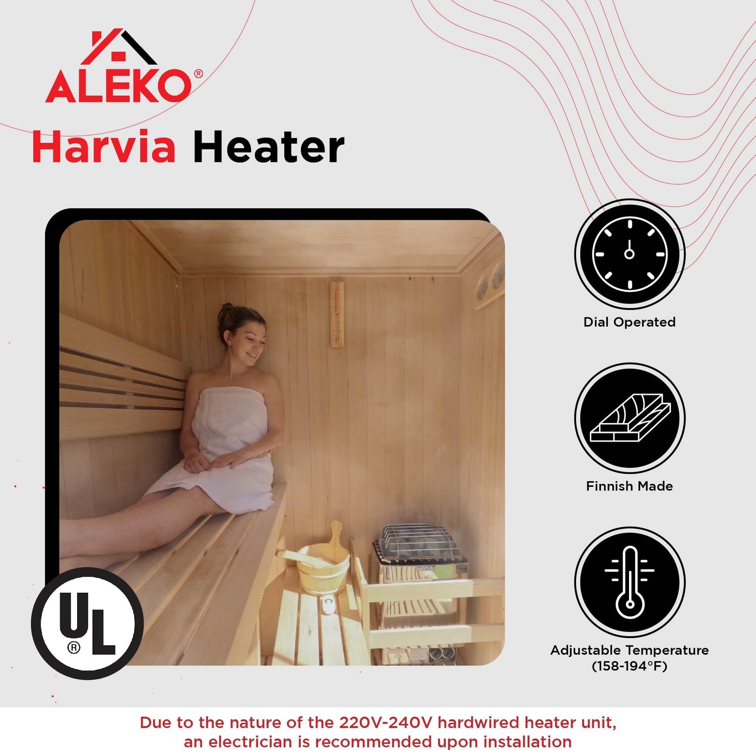 ALEKO Barrel Sauna with Front Porch Canopy | Rustic Cedar Wood | Wet Dry Indoor Outdoor | 3-4 Person Sauna | UL Certified 4.5 kW Harvia Sauna Heater ALEKO