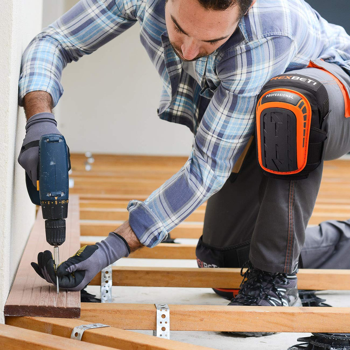 REXBETI Knee Pads for Work, Construction Gel Knee Pads Tools, Heavy Duty Comfortable Anti-slip Foam Knee Pads for Cleaning Flooring and Garden, REXBETI