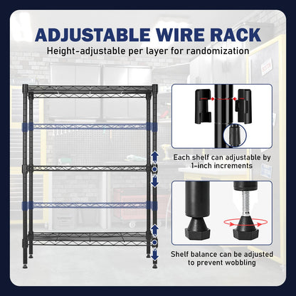 PayLessHere Wire Shelving Unit Heavy Duty Storage Rack Metal Shelf Garage Organizer Wire Rack with Casters (Black, 23" D x 13" W x 30" H)