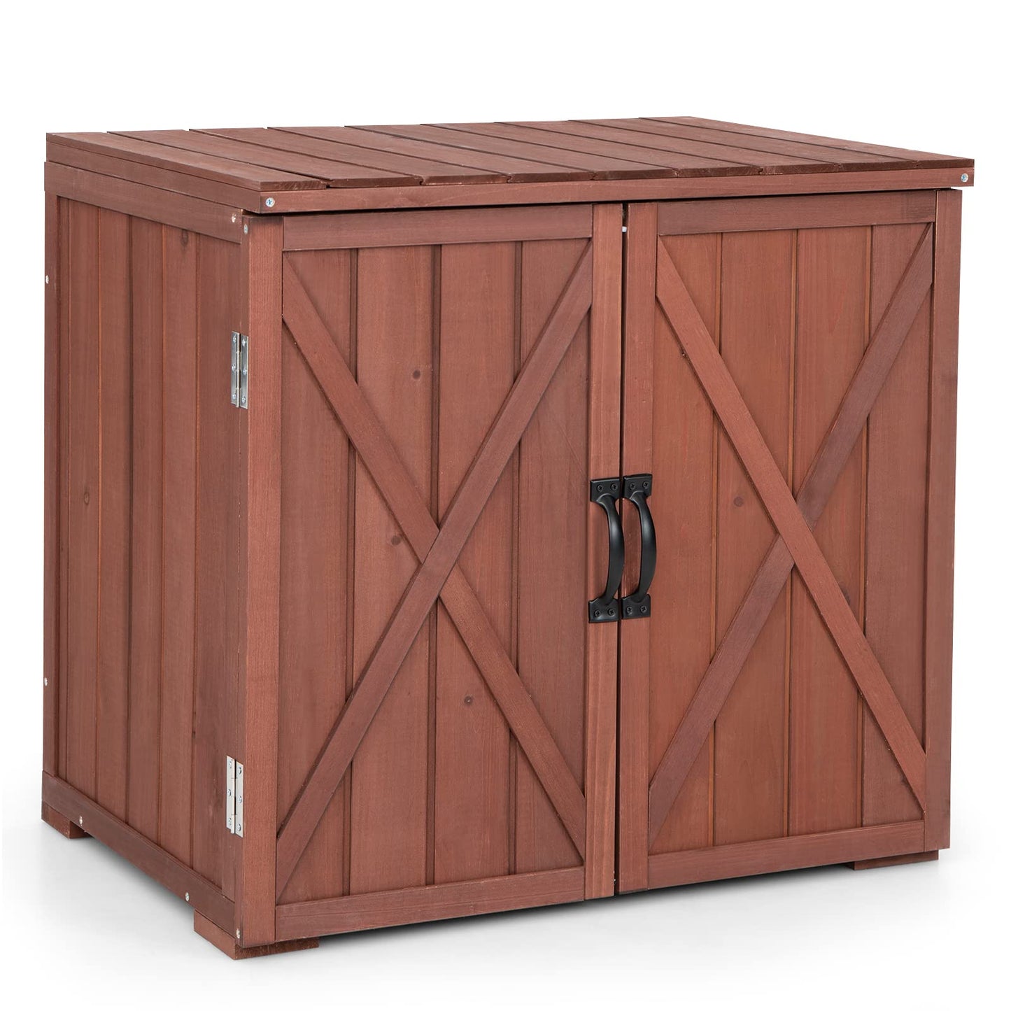 S AFSTAR 30" Outdoor Storage Box, Wooden Storage Deck Box W/Spacious Inner Space & Countertop, Tool Storage Cabinet for Backyard Garden Porch, Easy