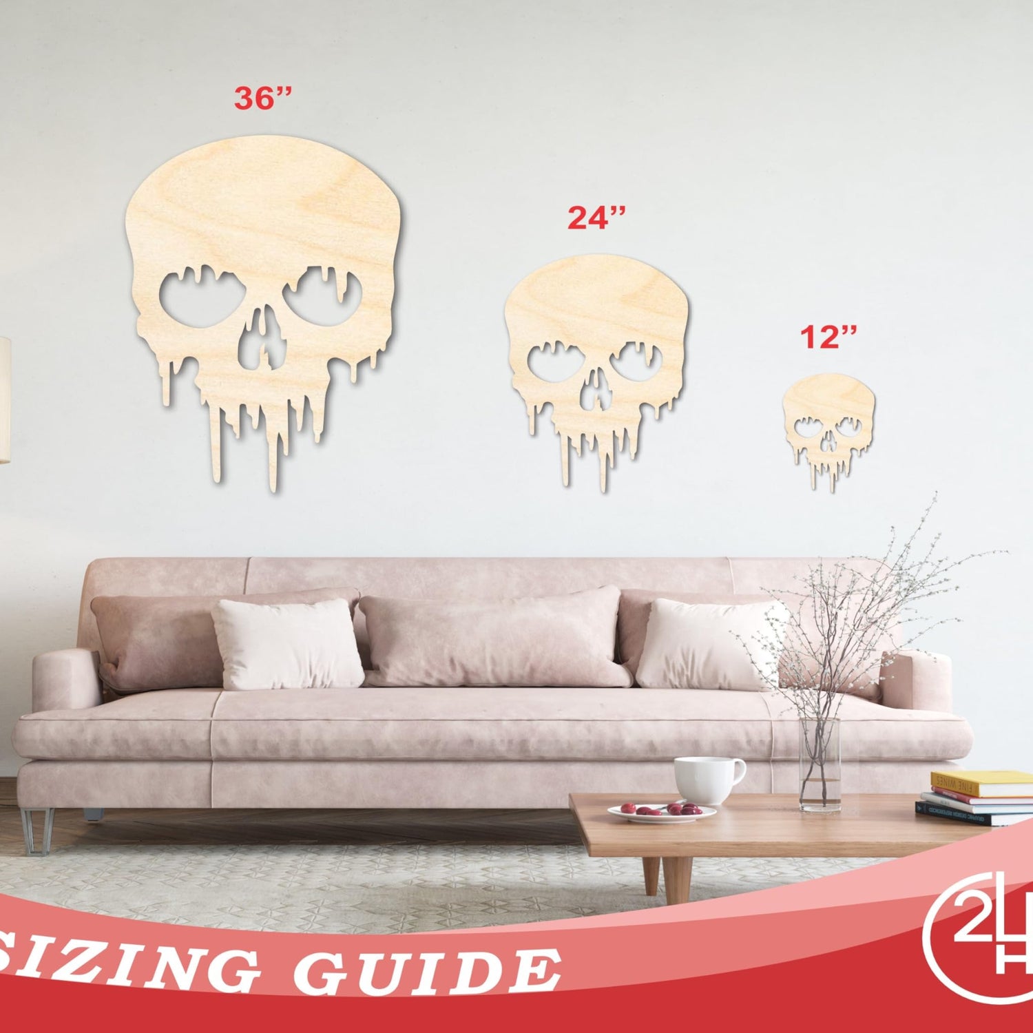 Unfinished Wood Dripping Skull Shape | Halloween Craft Cutout | up to 24" DIY 24" / 1/8" 24 Hour Crafts