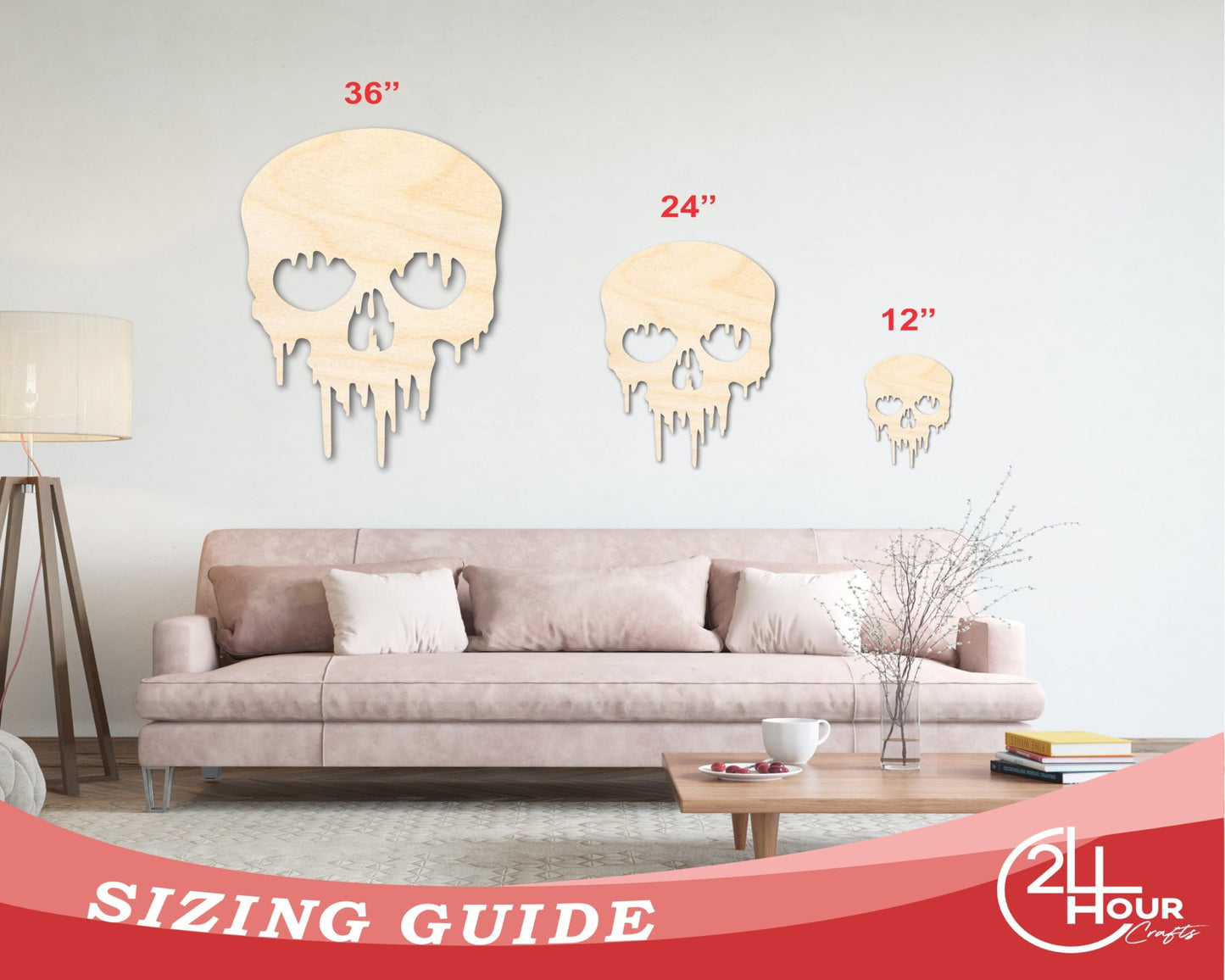 Unfinished Wood Dripping Skull Shape | Halloween Craft Cutout | up to 24" DIY 24" / 1/8" - WoodArtSupply