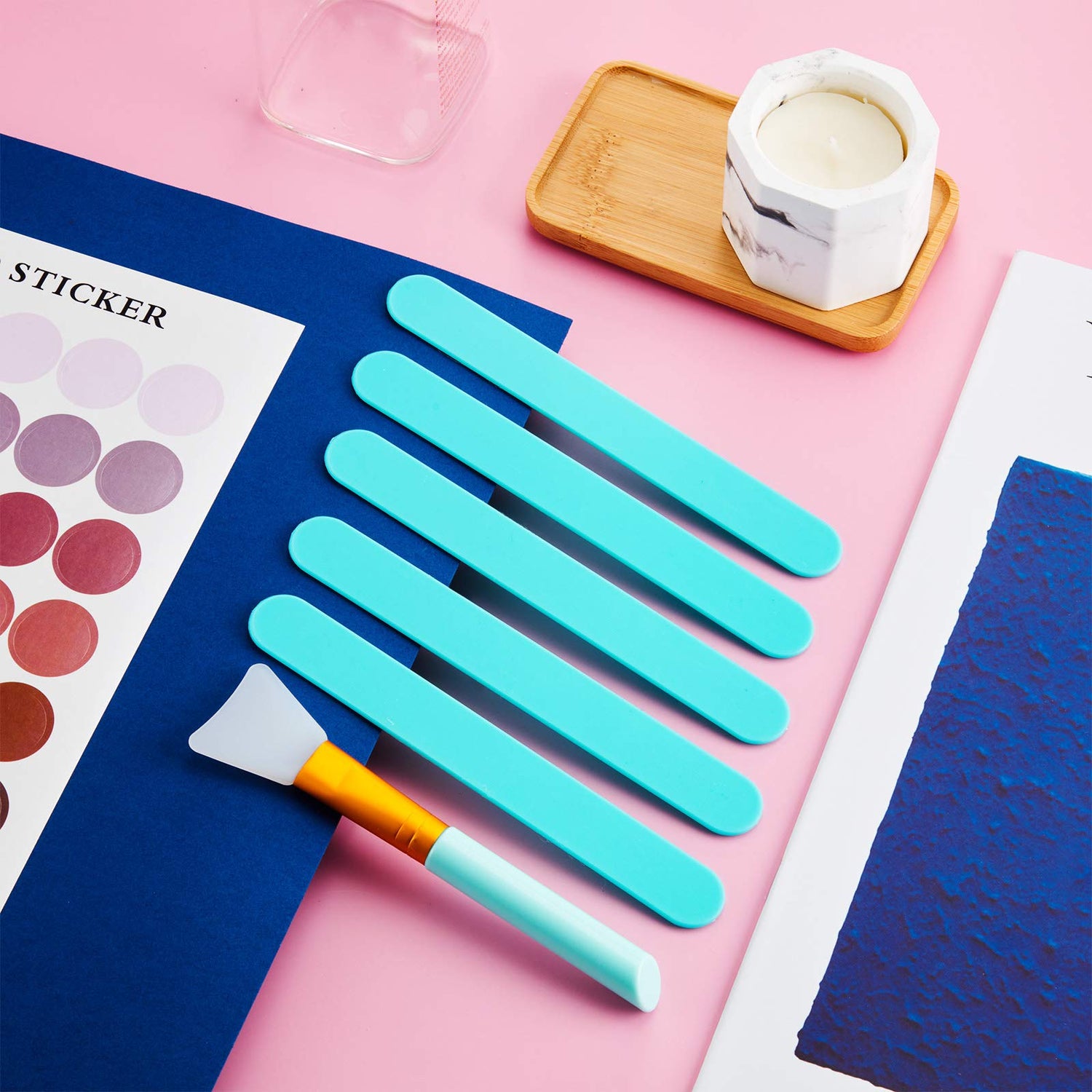 15 Pieces Reusable Stir Sticks Sets Include 12 Pieces Resin Sticks Stirring Makeup Stick and 3 Pieces Silicone Epoxy Brushes for Mixing Resin Epoxy Patelai