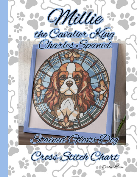 Millie the Cavalier King Charles Spaniel: Stained Glass Dog Cross Stitch Chart WoodArtSupply