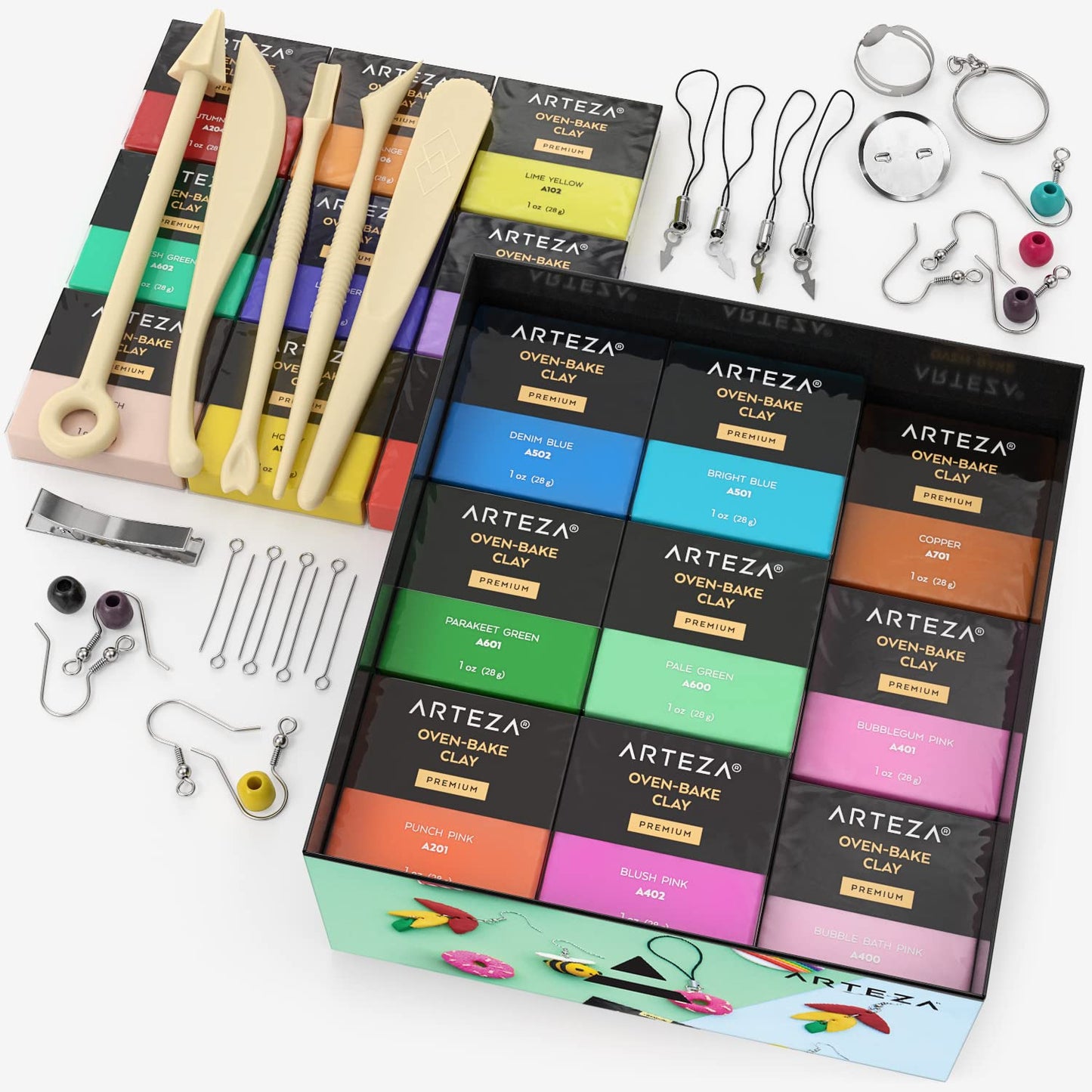 Arteza Polymer Clay Kit, Modeling Clay Oven Bake for Adults and Teens with 5 Sculpting Tools, 42 Colors, Made for Clay Earrings, Jewelry Making and