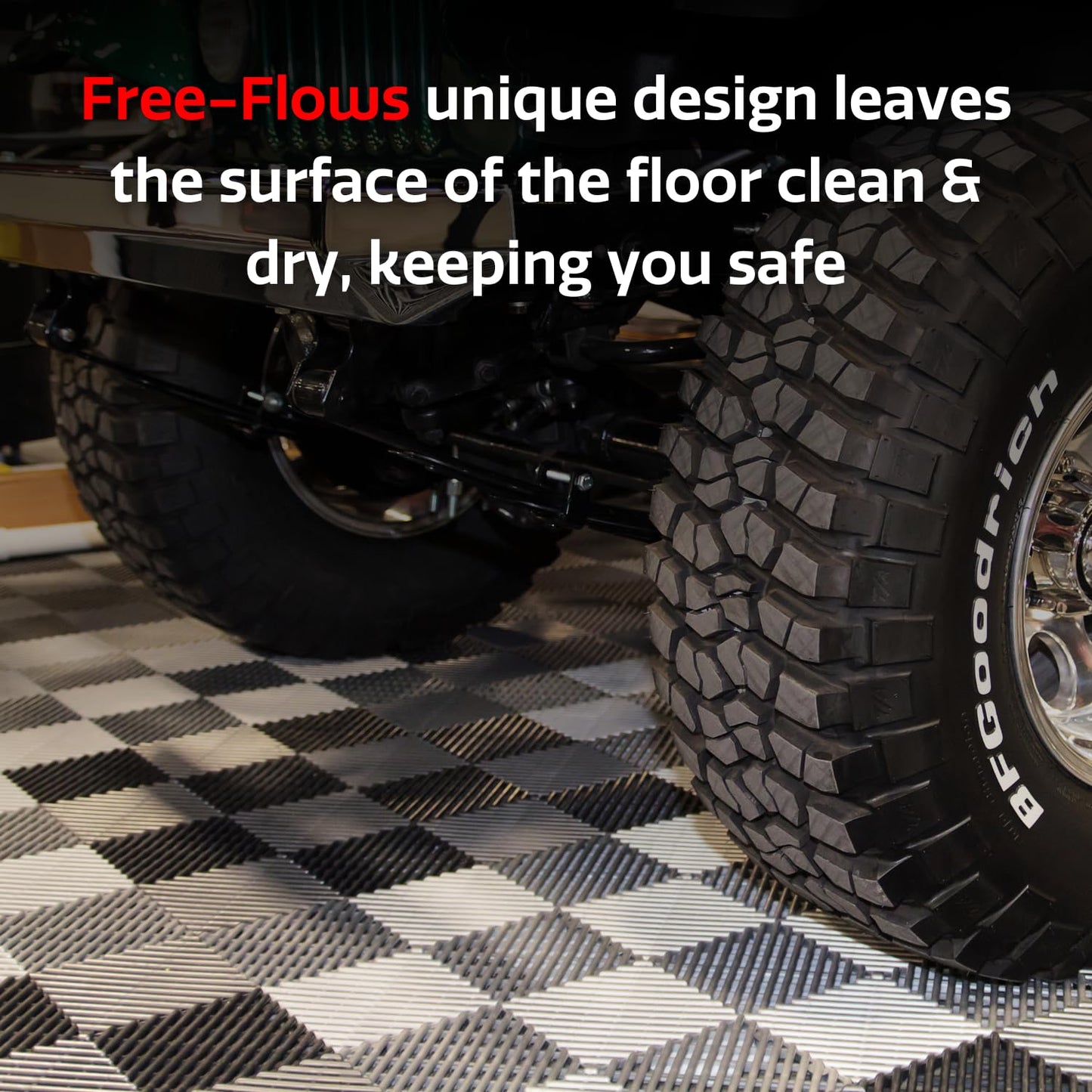 Big Floors RaceDeck Free-Flow Open Rib Self-Draining Design, Durable Copolymer Plastic Interlocking Modular Garage Flooring Tile (48 Pack), Graphite