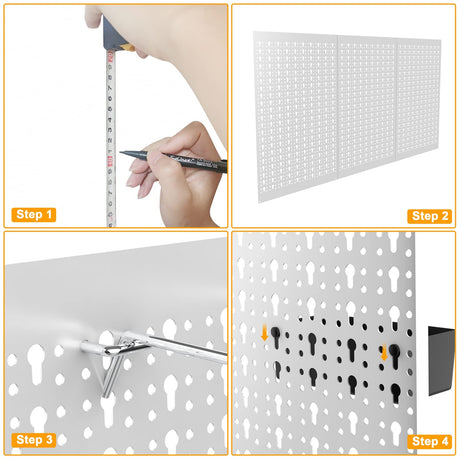 TORACK 3Pcs Metal Pegboard Panels for Wall Garage Utility Tools Pegboard Storage System for Workbench, Shop, Shed Modular Peg Board Organizer Board TORACK