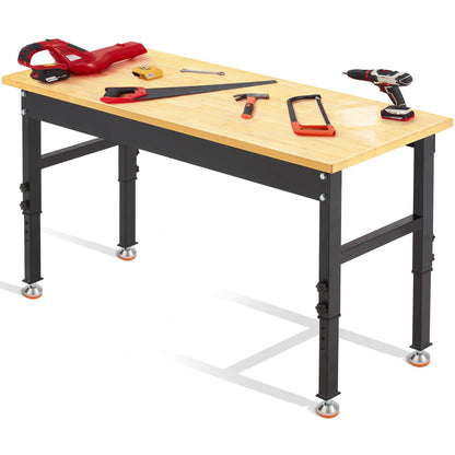 Antifir 60" Adjustable Workbench,Heavy Duty Workstation with Rubber Wood Top, 2000 LBS Load Capacity Hardwood Garage Workbench for - WoodArtSupply