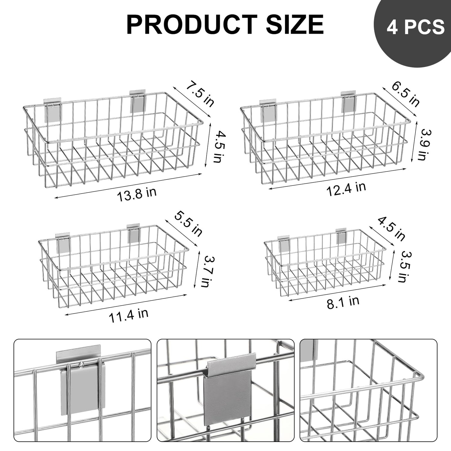 Yaocom 94 Pcs Slatwall Accessory 4 Metal Slatwall Baskets 90 Slatwall Hooks 4'' 6'' 8'' Slat Wall Hooks Hanging Storage Baskets for Shops Rooms Yaocom