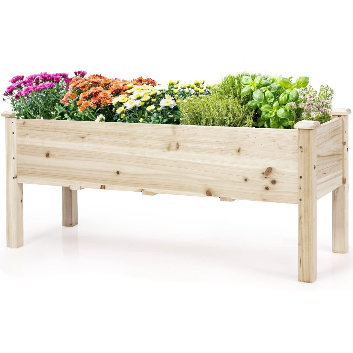 COSTWAY Raised Garden Bed, Elevated Wooden Planter Box Stand for Vegetables, Fruit, Herbs, Flower, Standing Gardening Box for Backyard, Patio, COSTWAY