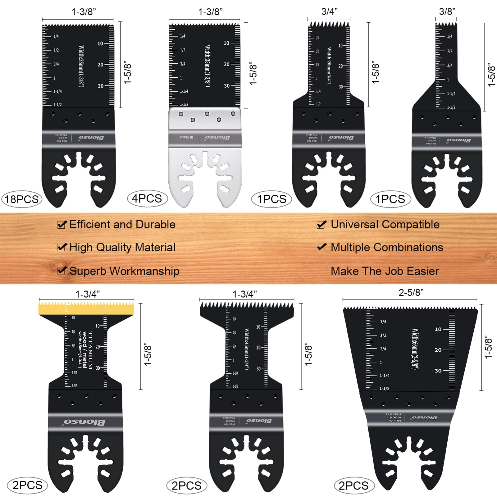 Bionso 35 PCS Oscillating Saw Blades, Premium Multitool Kit for Wood Metal Plastics, Tool Blades Fit Dewalt Worx Rockwell Wen Milwaukee Makita Ryobi - WoodArtSupply