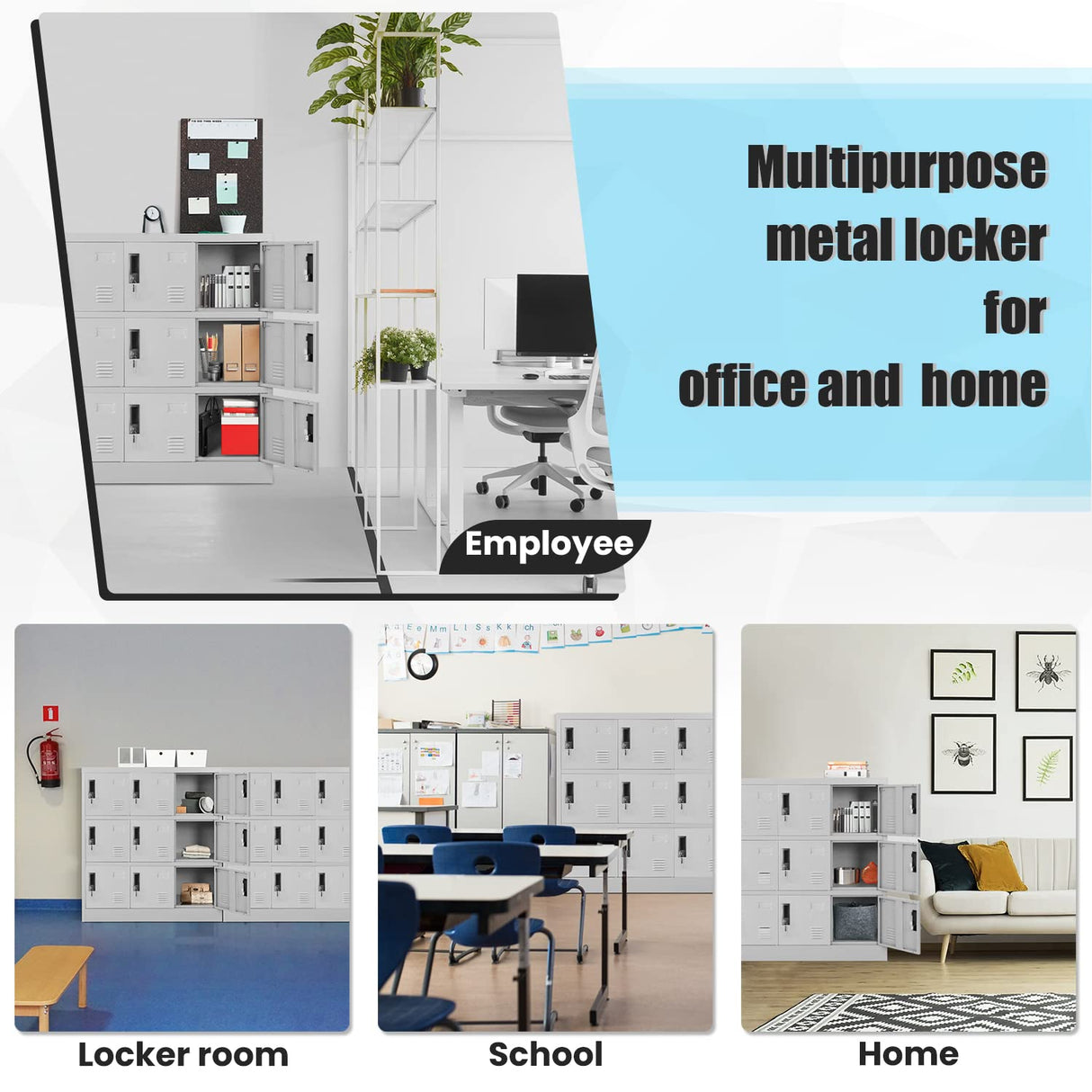 Greenvelly 9 Door Storage Locker for Employee, Metal Locker for Office, Gym, Shool,Lockable Black Steel Locker with Lock and Card Slot for Greenvelly