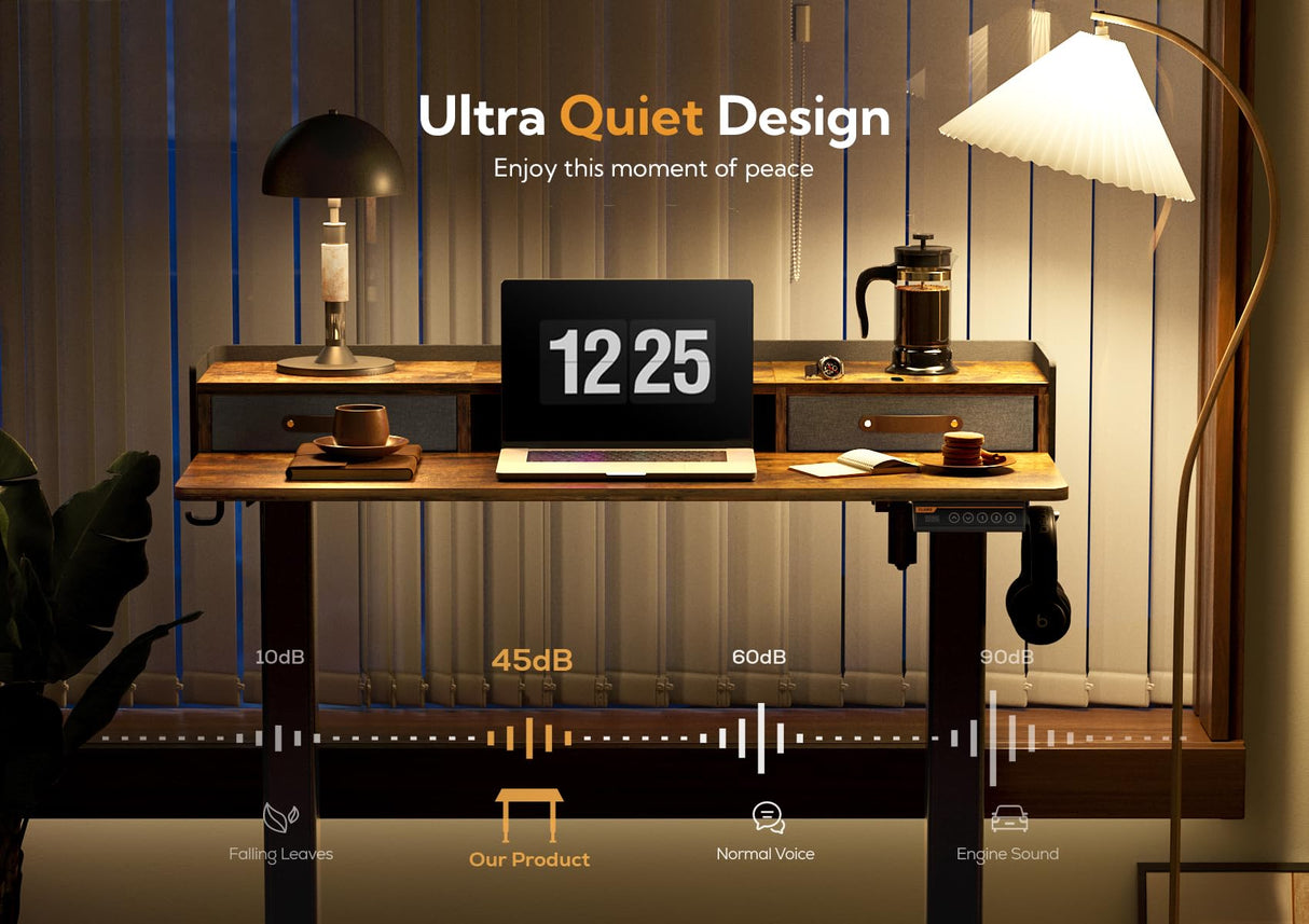 Claiks Standing Desk with Drawers, Stand Up Electric Standing Desk Adjustable Height, Sit Stand Desk with Storage Shelf and Splice Board, 48 Inch, Claiks