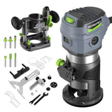 WORKPRO Compact Router Combo Kit, 6.5 Amp Compact Router Fixed Base & Plunge Router for Woodworking Slotting Trimming, 6 Variable Speeds to 32000 RPM WORKPRO