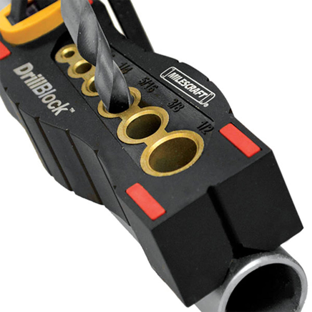 Milescraft 1312 Drill Block - Handheld Drill Guide, Drilling Jig for 6 of the Most Common Drill Bit Sizes Milescraft