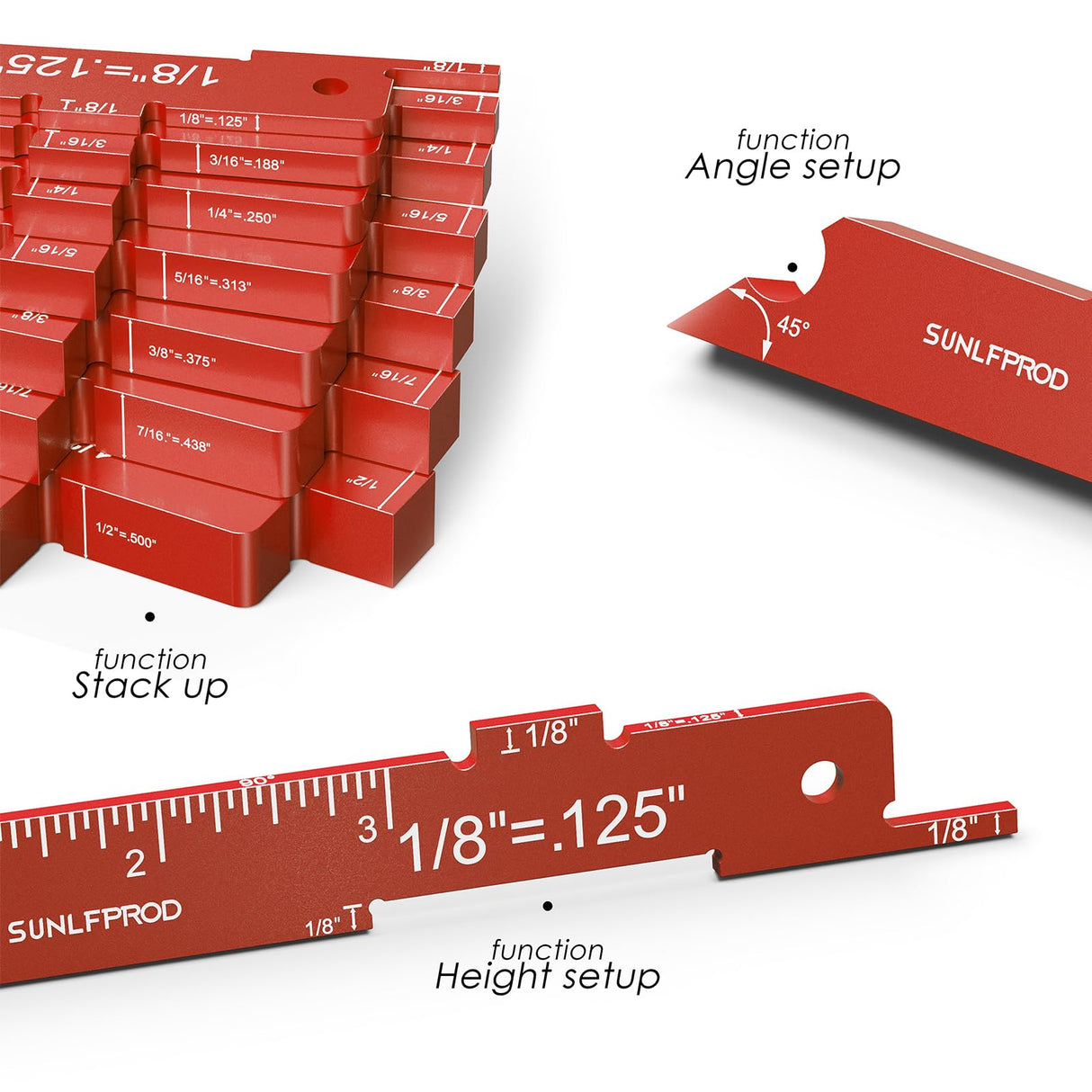SUNLFPROD Router Table Setup Bars 7pcs Aluminum Precision Router Setup Blocks Woodworking & Setup Bars for Routers Tables Saw Accessory, Measuring SUNLFPROD