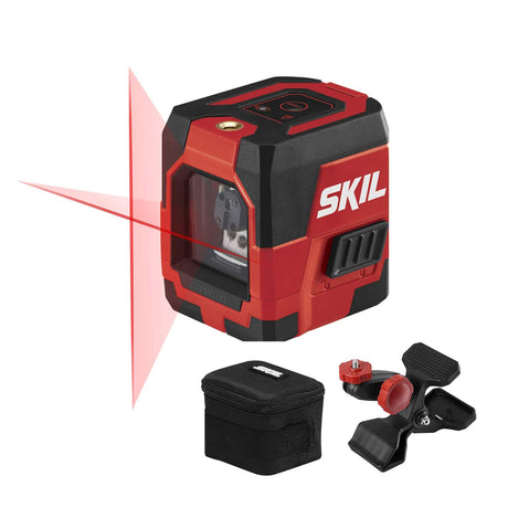 SKIL 50ft. Red Self-Leveling Cross Line Laser Level with Horizontal and Vertical Lines, Rechargeable Lithium Battery with USB Charging Port, Clamp & Skil