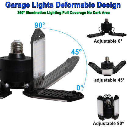 LED Garage Light, 80W 8000 Lumen LED Garage Ceiling Lights with 3 Adjustable Panels E26/E27 LED Shop Lights, 6500K Daylight Light Bulb Fixture LED - WoodArtSupply