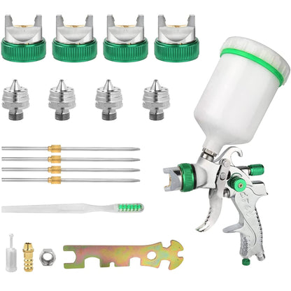 CenVen Hvlp Spray Gun, Air Spray Gun Paint Sprayer Gun with 1.4/1.7/2.0/2.5mm Nozzles, 600ml Capacity Great for Walls, Automotive, Home Improvement