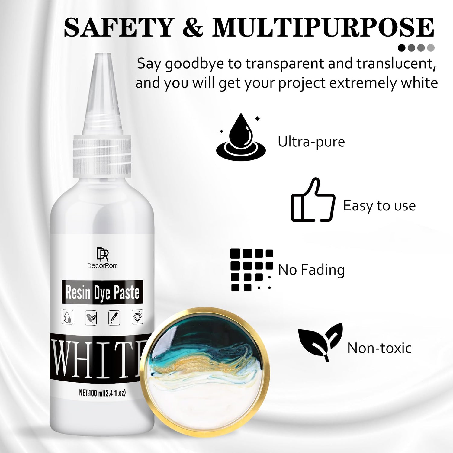 White Epoxy Resin Pigment Paste - 3.4 fl.oz / 100ml High Concentrated White Resin Dye Paste for Resin Ocean Waves, Cells, Lacing, UV Resin - Opaque DecorRom
